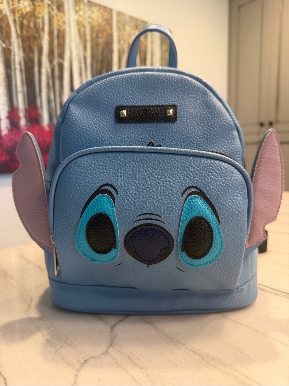 Disney Blue Stitch Face Mini Backpack with Pink Ears